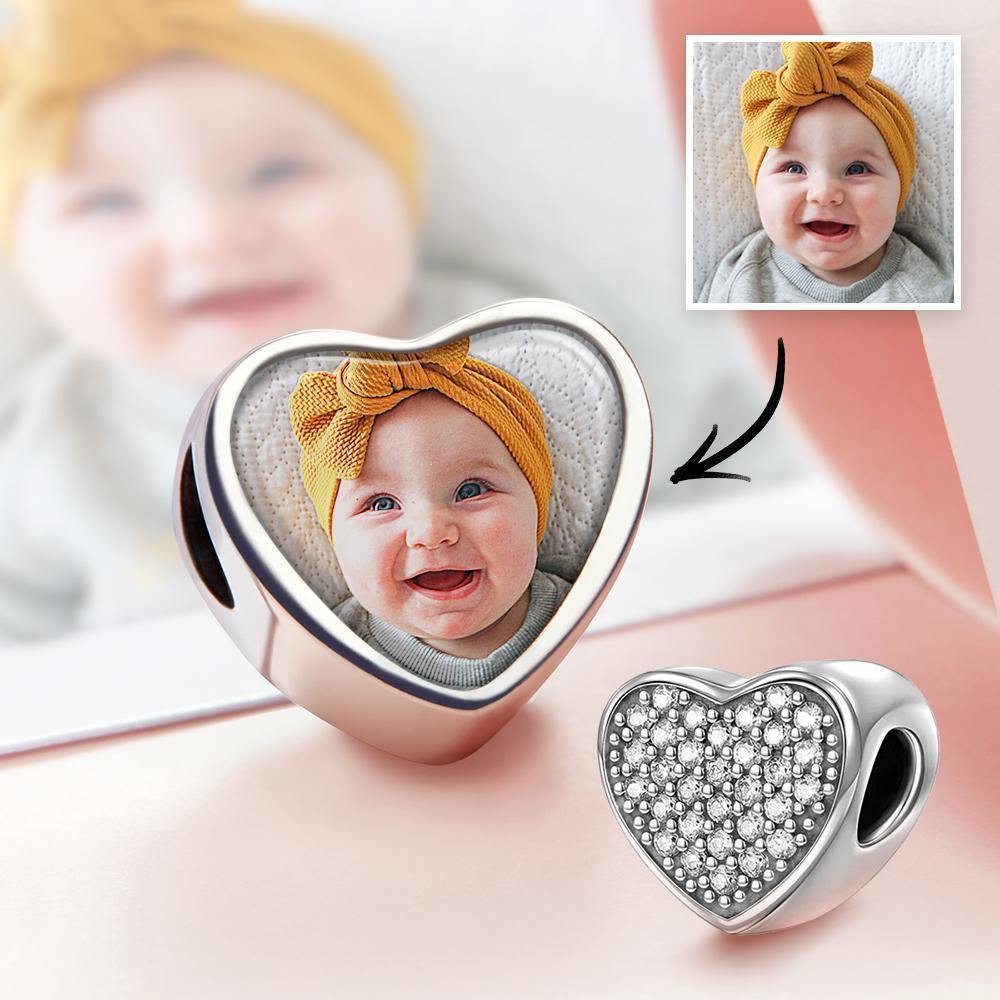 Pave CZ Heart Photo Charm Gift For Mom