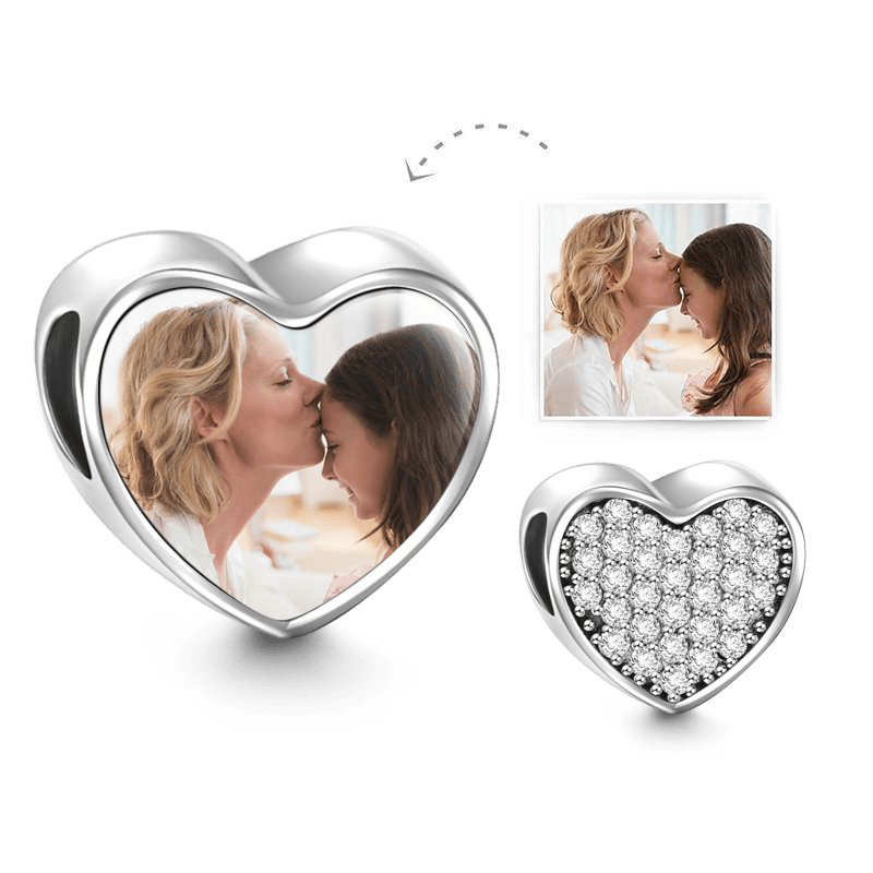 Pave CZ Heart Photo Charm Gift For Mom