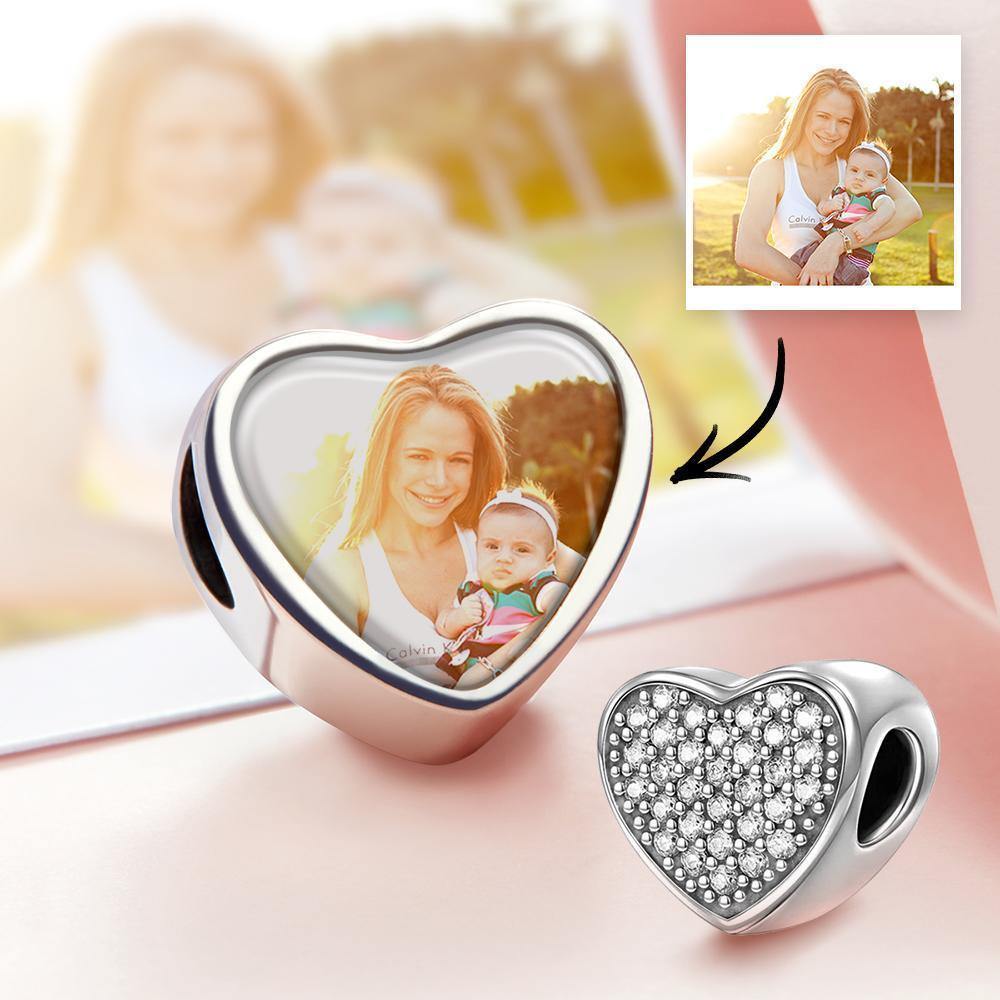 Custom Picture Charm Gifts Personalized Picture Pendent Pave CZ Heart Photo Charm