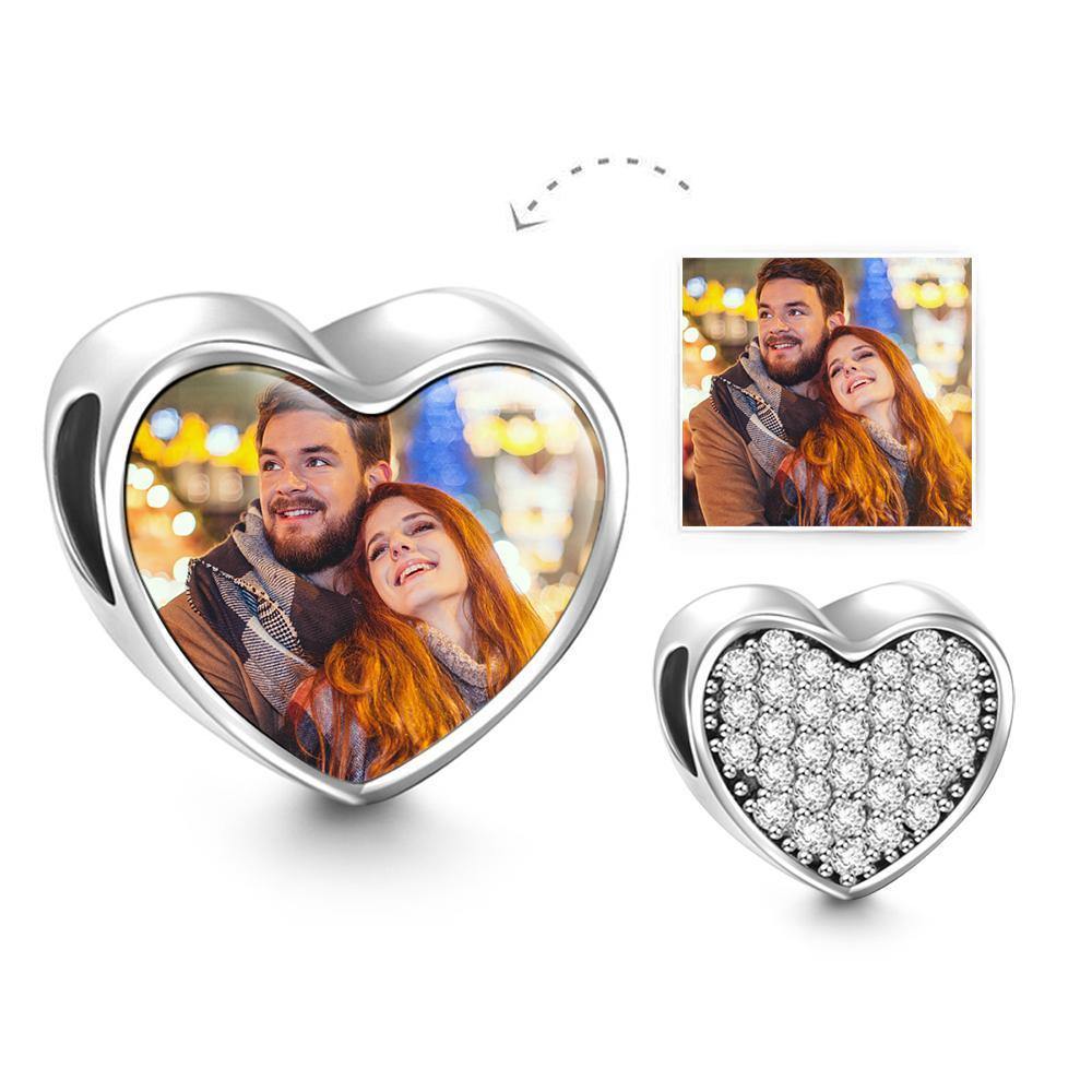 Custom Picture Charm Gifts Personalized Picture Pendent Pave CZ Heart Photo Charm