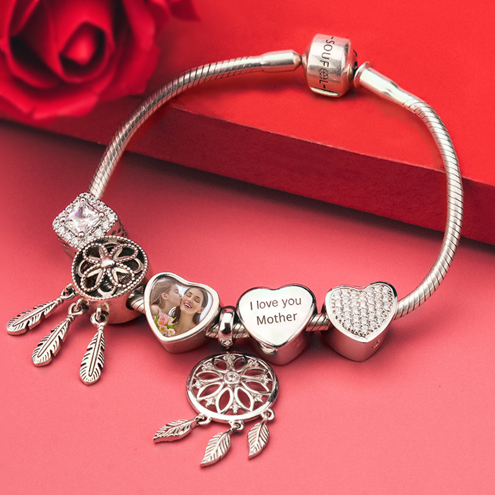 Mothers Day Gift Engraved Heart Photo Charm