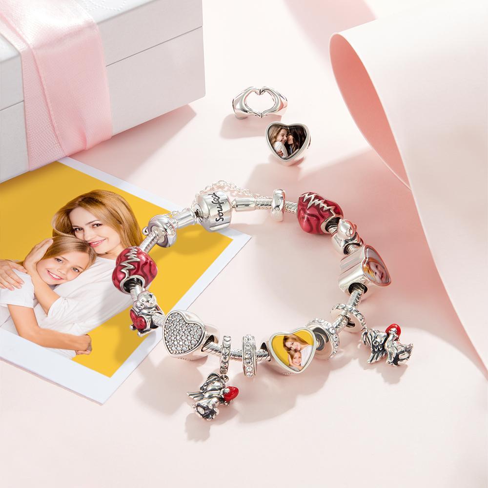 Mothers Day Gift Engraved Heart Photo Charm