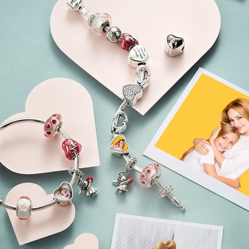 Mothers Day Gift Engraved Heart Photo Charm