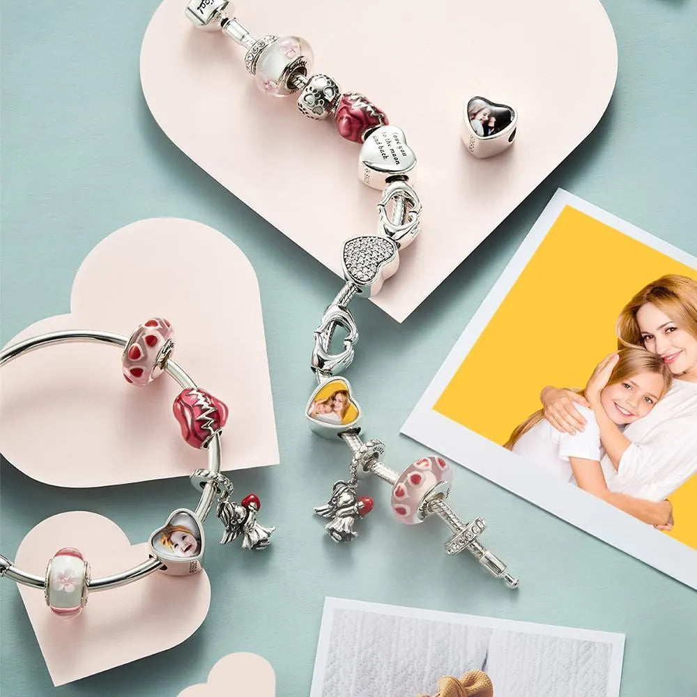 Engraved Heart Photo Charm Gift For Her Gift For Mom
