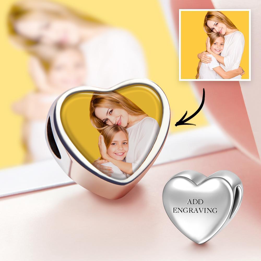 Mothers Day Gift Engraved Heart Photo Charm