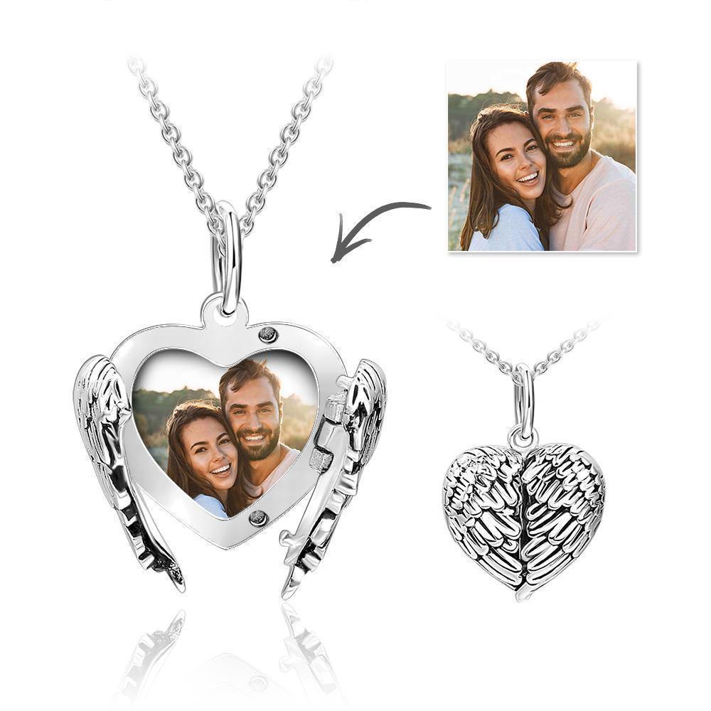 Engravable Photo Locket Necklace Personalized Heart Angel Wings Christmas Gifts