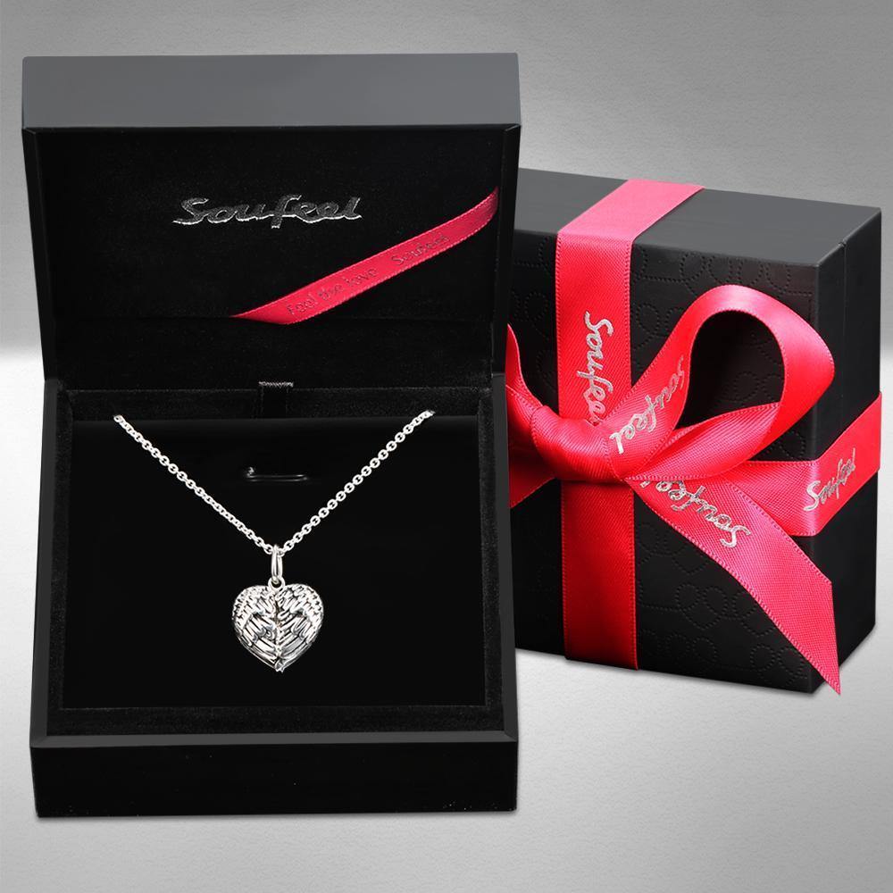 Engravable Photo Locket Necklace Personalized Heart Angel Wings Christmas Gifts