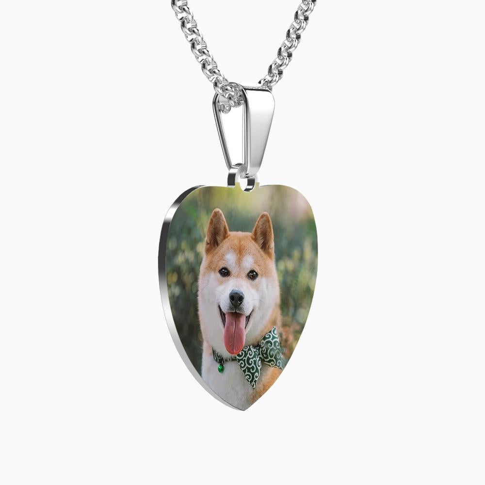 Photo Tag Heart Necklace With Engraving Stainless Steel Photo Necklaces