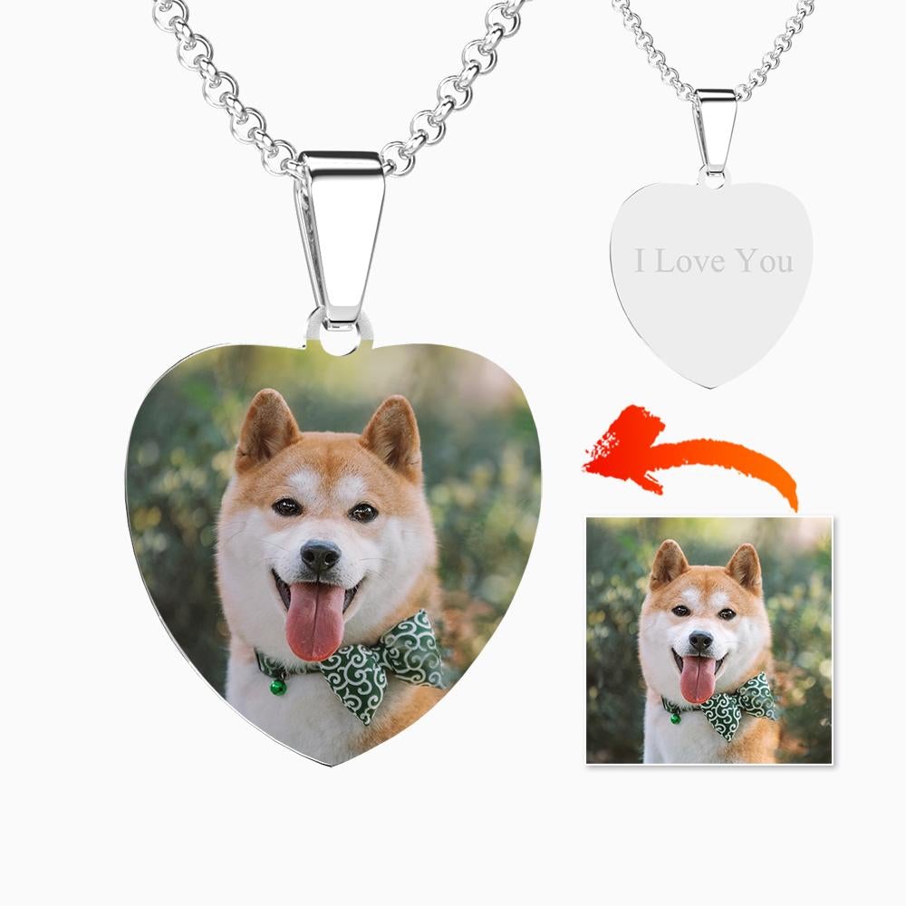Photo Tag Heart Necklace With Engraving Stainless Steel Photo Necklaces
