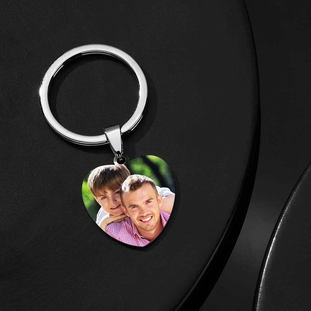 Heart Tag Photo Key Chain With Engraving Stainless Steel