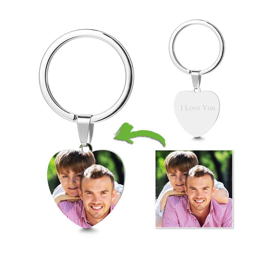 Heart Tag Photo Key Chain With Engraving Stainless Steel