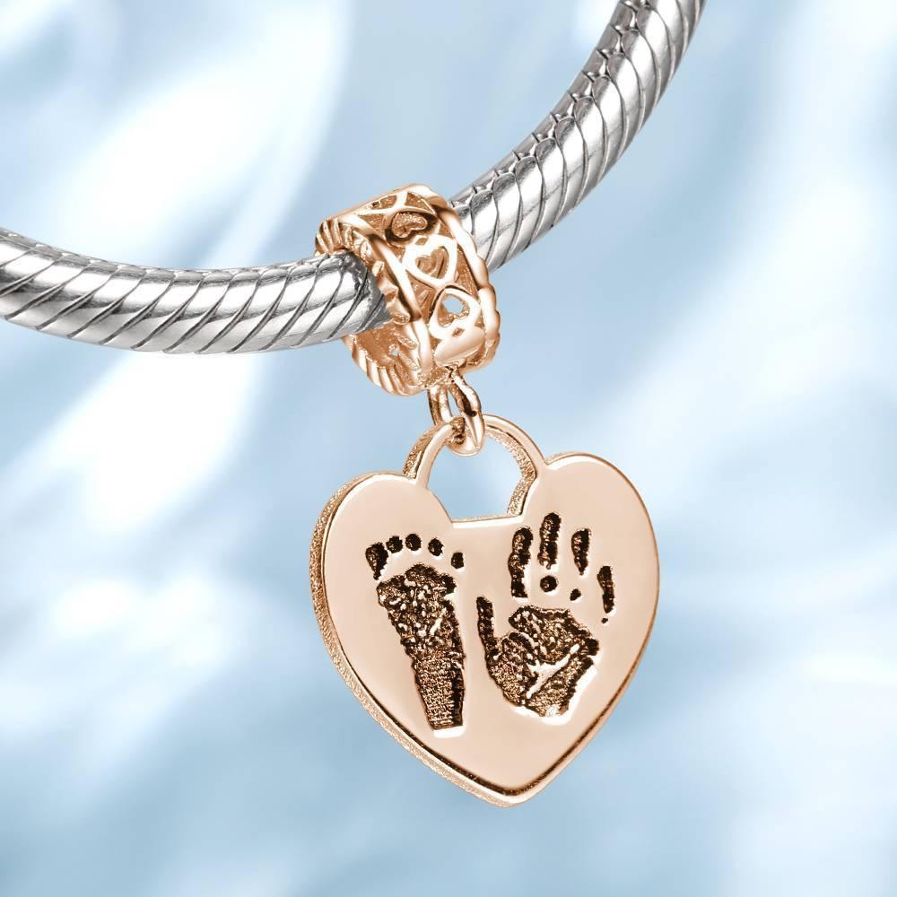 Photo Charm with Child's Footprint, Remembrance Jewelry Rose Gold Plated
