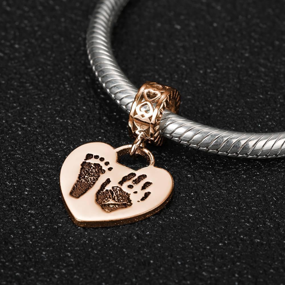 Photo Charm with Child's Footprint, Remembrance Jewelry Rose Gold Plated