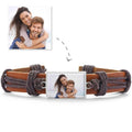 Photo Bracelet, Unique Gift Brown Leather Square-shaped Platinum Plated Silver - Colorful