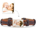 Photo Bracelet, Keepsake Gift Brown Leather Square-shaped Rose Gold Plated - Colorful