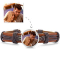 Photo Bracelet, Unique Gift Brown Leather Square-shaped Platinum Plated Silver - Colorful