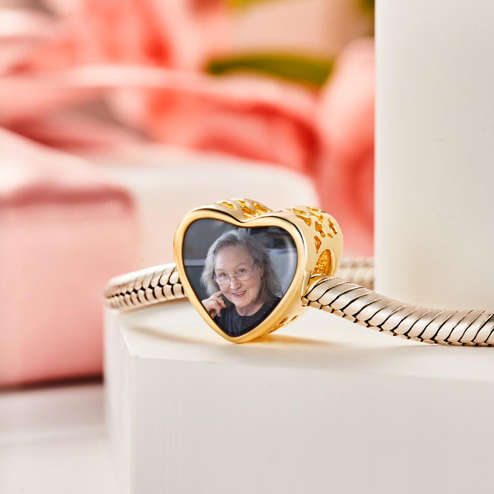 Custom Photo Charm Heart-shaped Hollow Carved Commemorative Gifts for Grandma