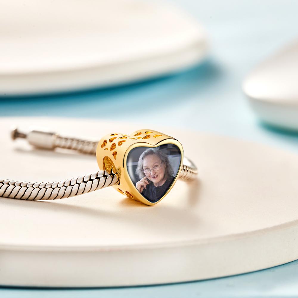 Custom Photo Charm Heart-shaped Hollow Carved Commemorative Gifts for Grandma