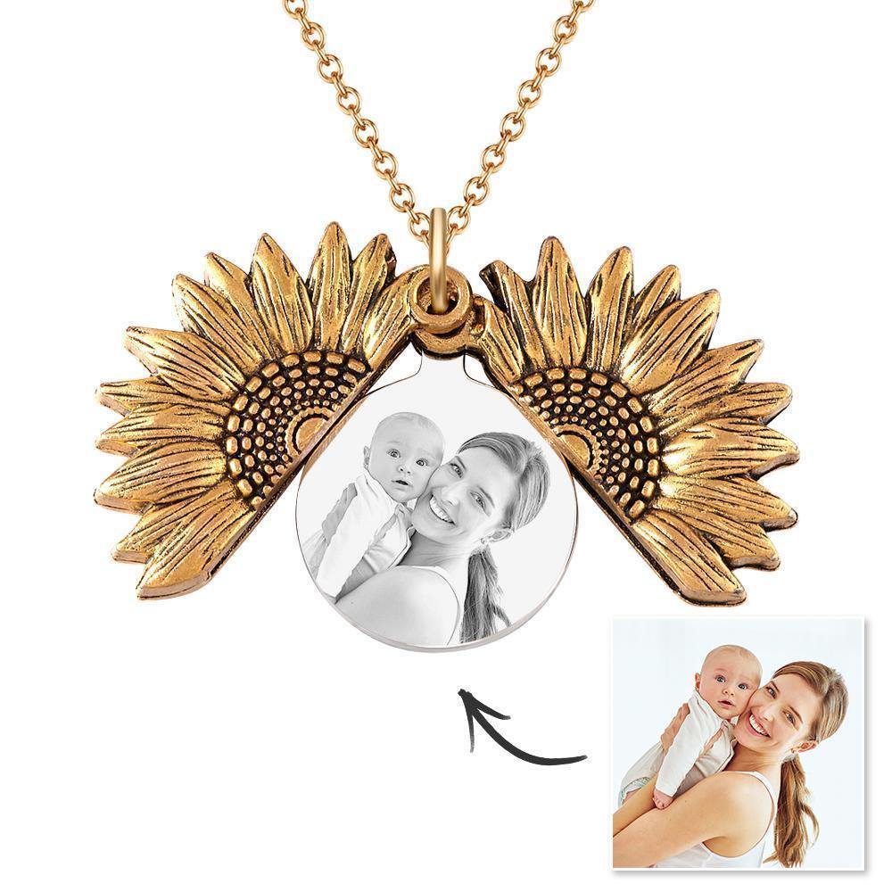 Sunflower Pendant Openable Necklace Sunflower Necklace with Your Photo Mother's Gift
