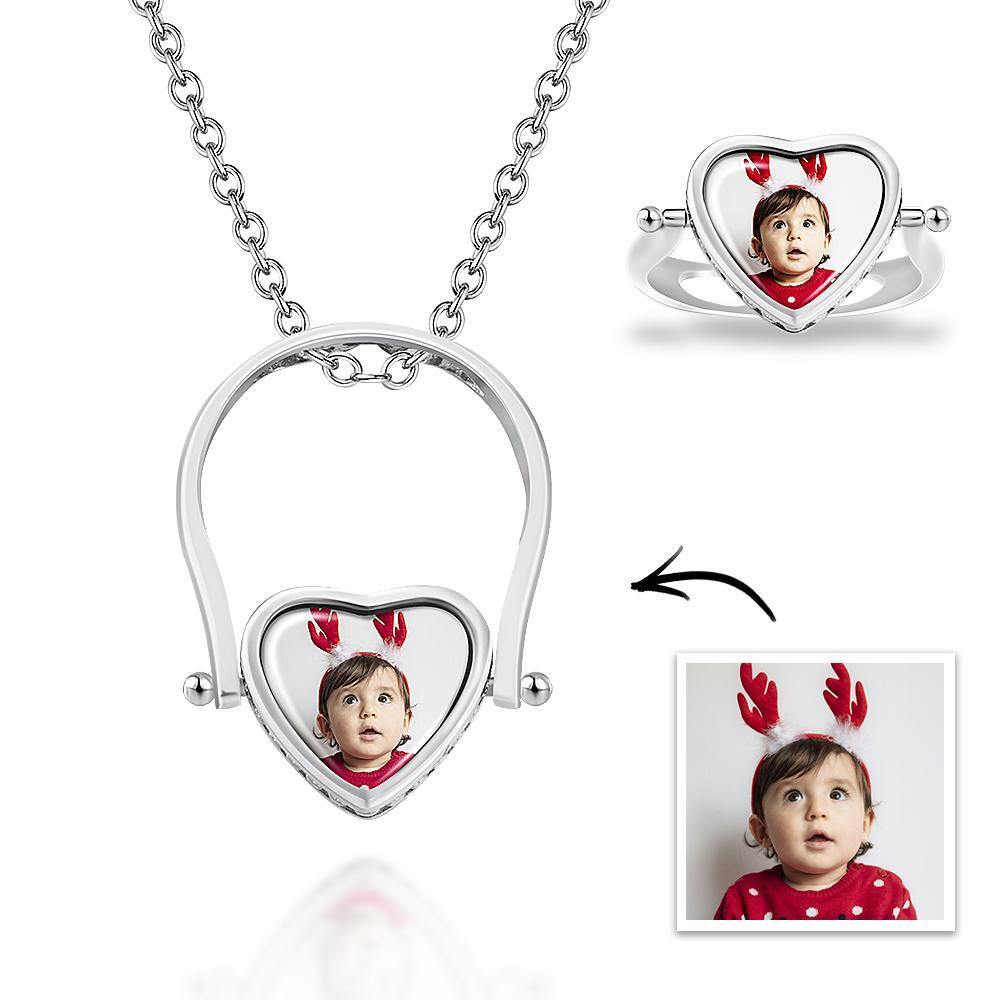 Photo Necklace, Photo Ring Couple's Gifts Dual-use (Ring Size 5#)