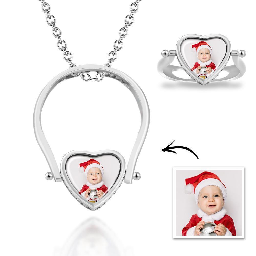 Photo Necklace, Photo Ring Couple's Gifts Dual-use (Ring Size 8#)