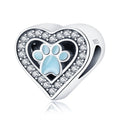 Blue Pet Paw Print Heart Charm