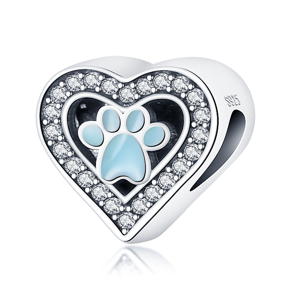 Blue Pet Paw Print Heart Charm