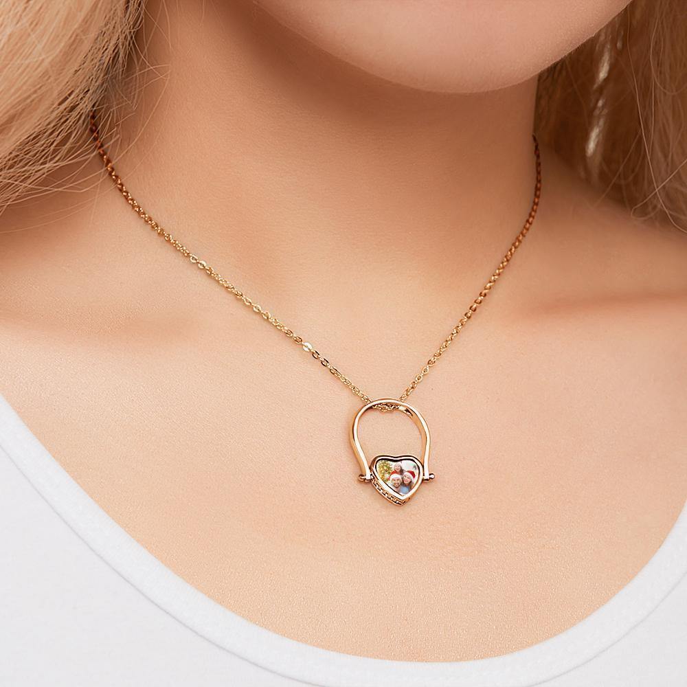 Custom Photo Necklace, Photo Ring Couple's Gifts Dual-use (Ring Size 5#) Rose Gold Plated