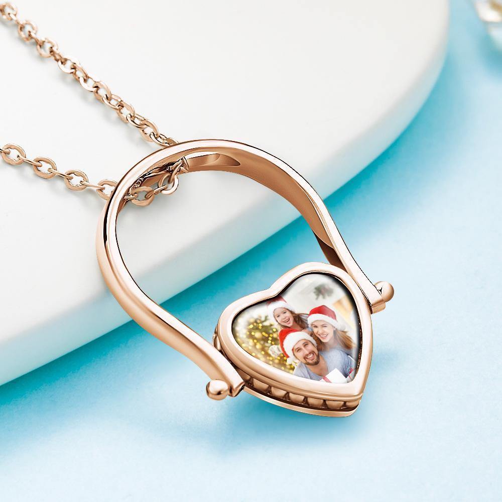 Custom Photo Necklace, Photo Ring Couple's Gifts Dual-use (Ring Size 5#) Rose Gold Plated