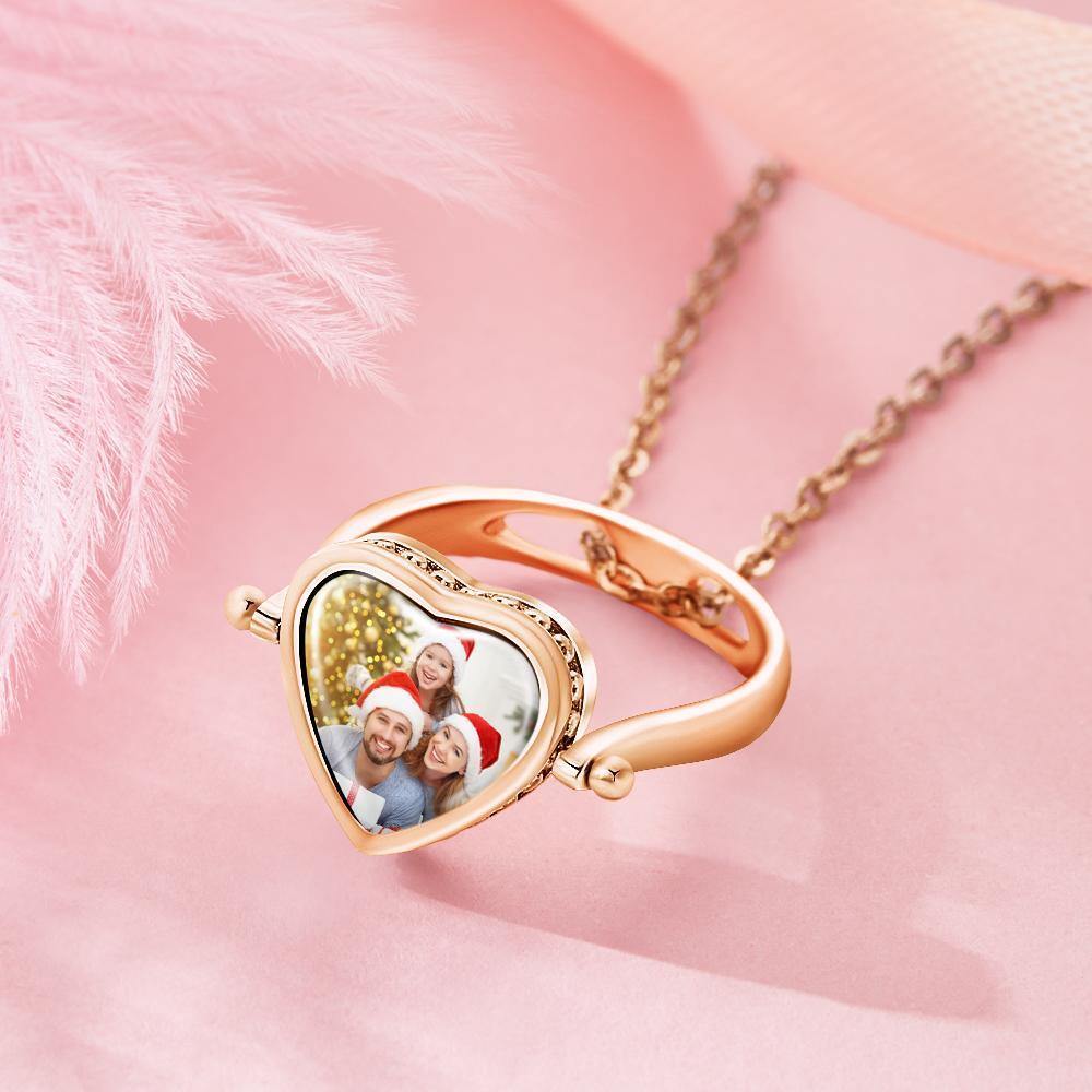 Custom Photo Necklace, Photo Ring Couple's Gifts Dual-use (Ring Size 5#) 14k Gold Plated