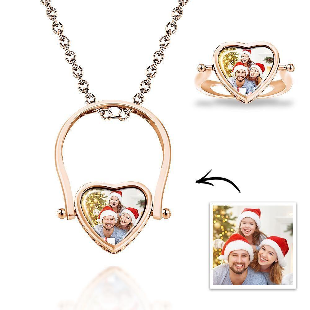 Custom Photo Necklace, Photo Ring Couple's Gifts Dual-use (Ring Size 5#) 14k Gold Plated