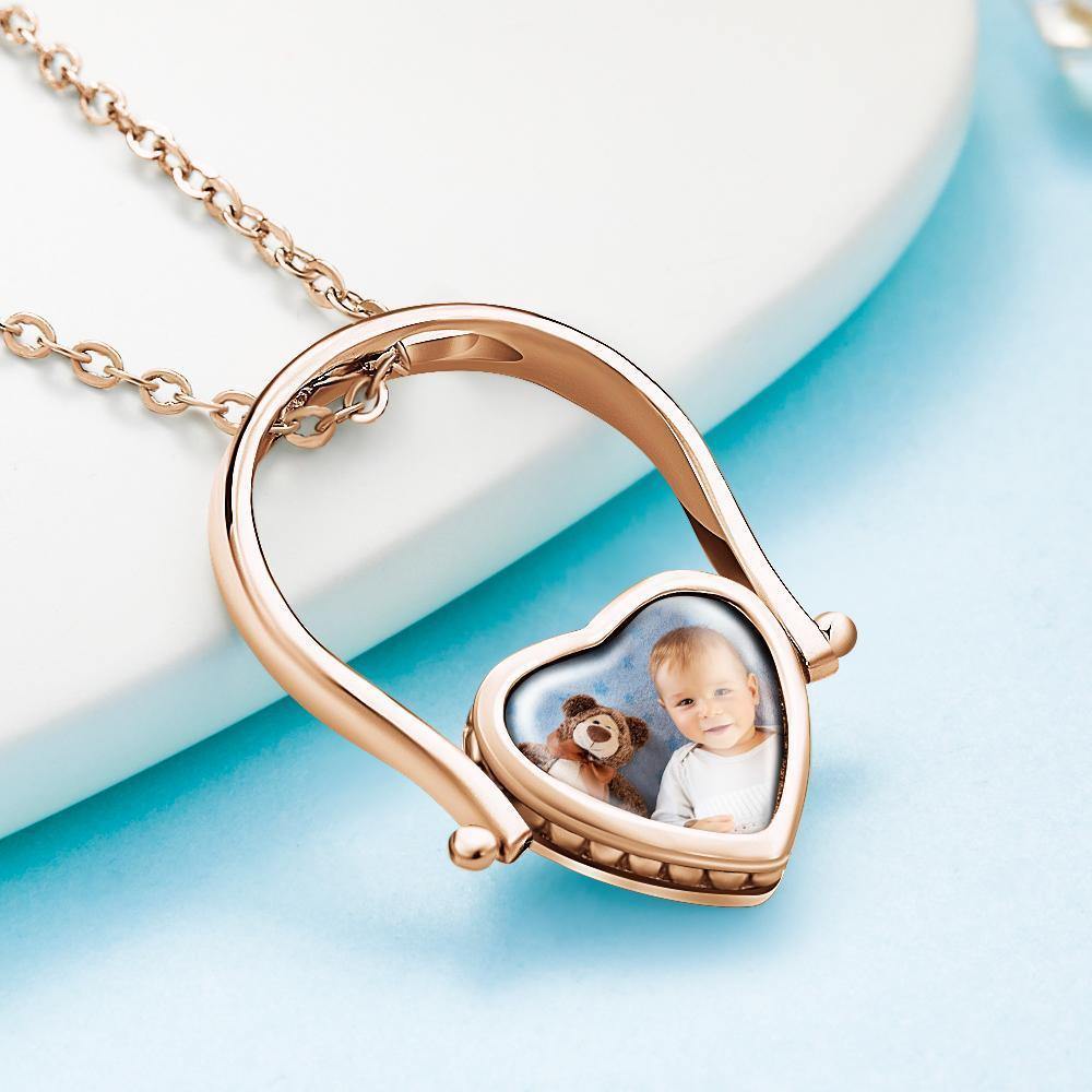 Photo Necklace, Photo Ring Gifts Dual-use (Ring Size 7#) 14k Gold Plated
