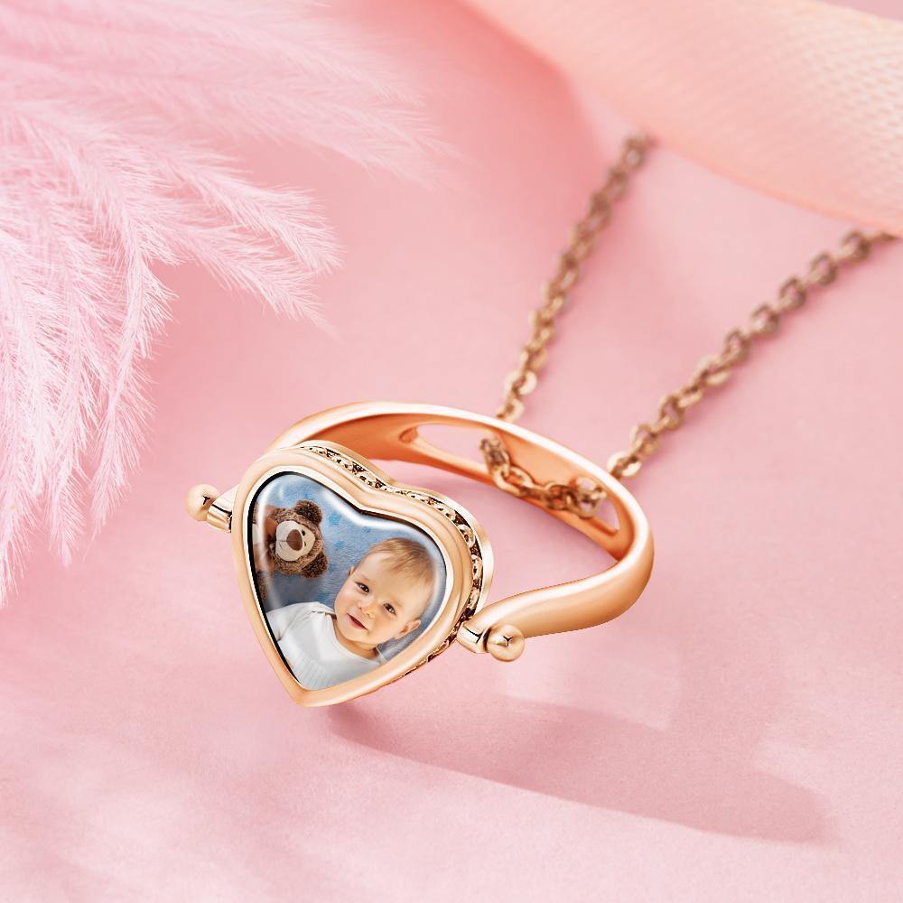 Photo Necklace, Photo Ring Gifts Dual-use (Ring Size 7#) 14k Gold Plated