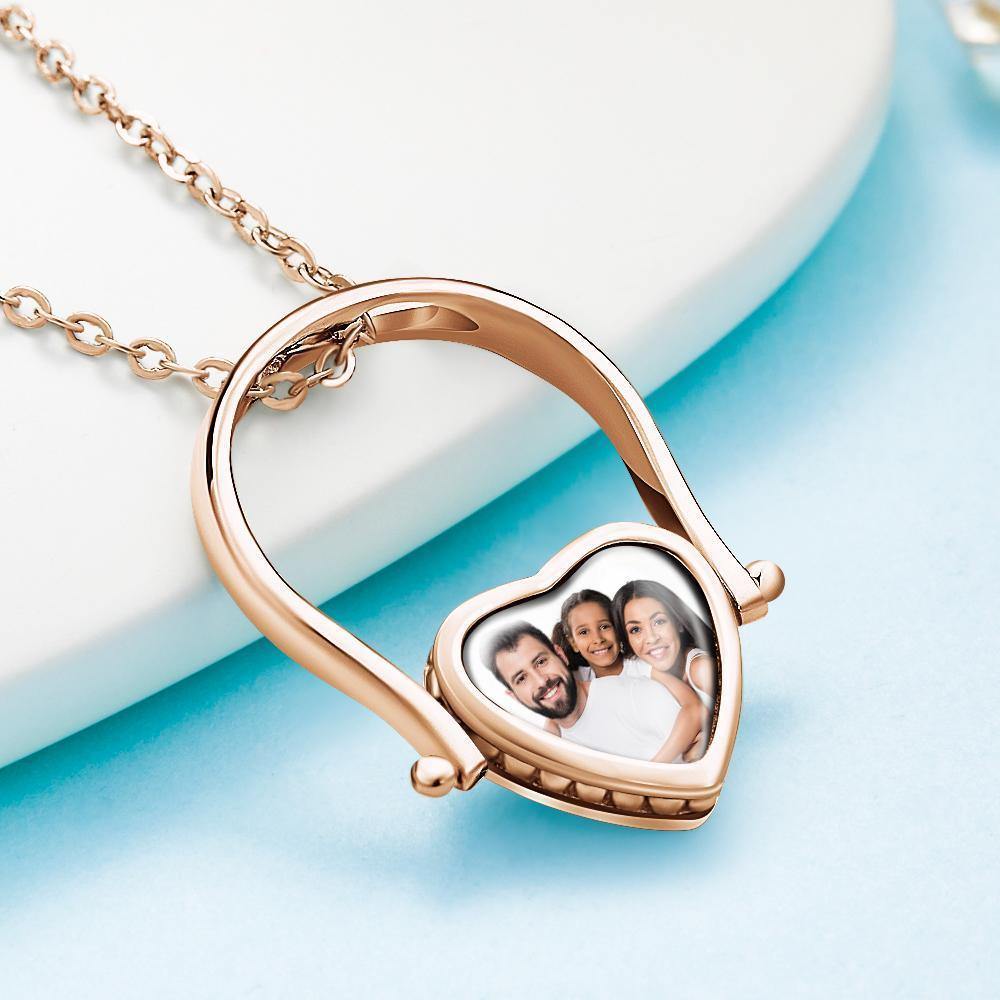 Photo Necklace, Photo Ring Couple's Gifts Dual-use (Ring Size 8#) Rose Gold Plated