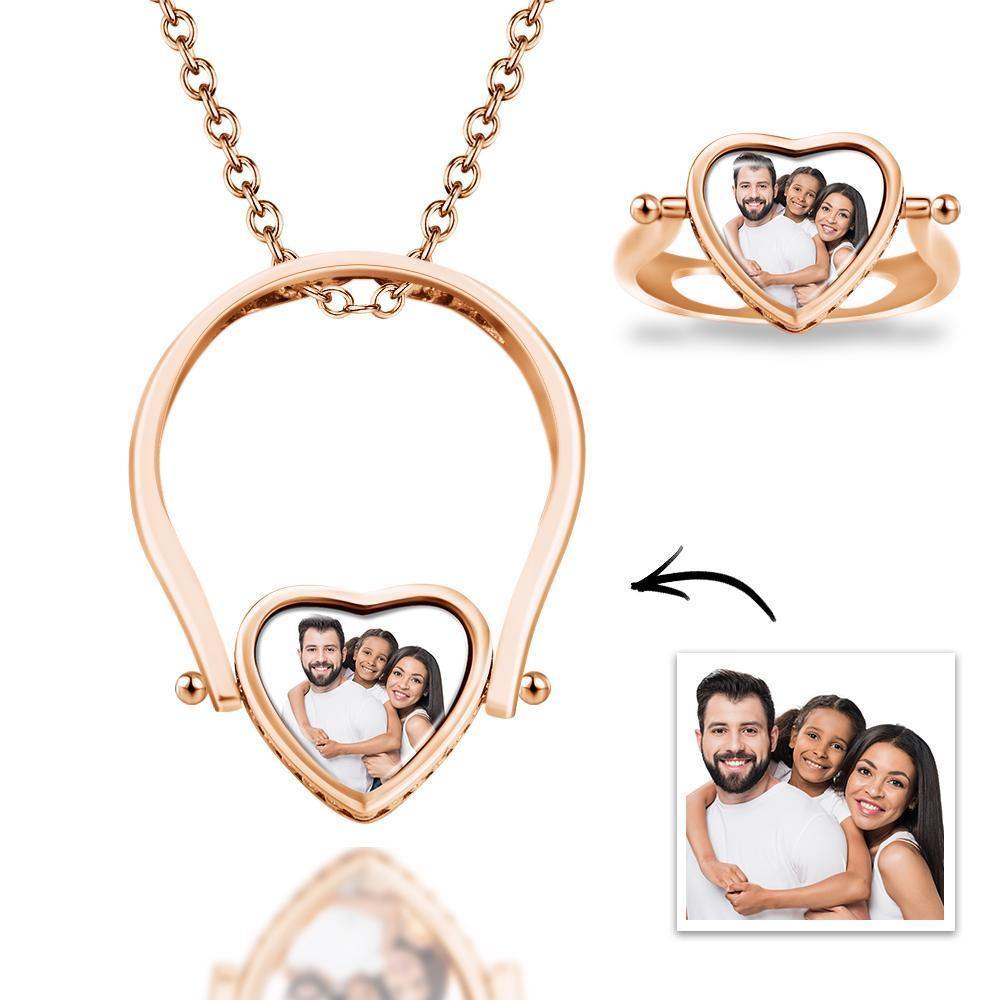 Photo Necklace, Photo Ring Couple's Gifts Dual-use (Ring Size 8#)