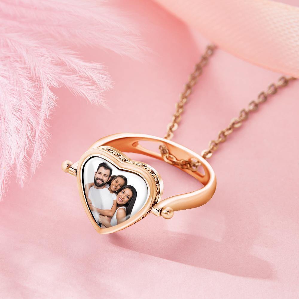 Photo Necklace, Photo Ring Couple's Gifts Dual-use (Ring Size 8#) 14k Gold Plated