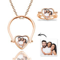 Photo Necklace, Photo Ring Couple's Gifts Dual-use (Ring Size 8#) Rose Gold Plated