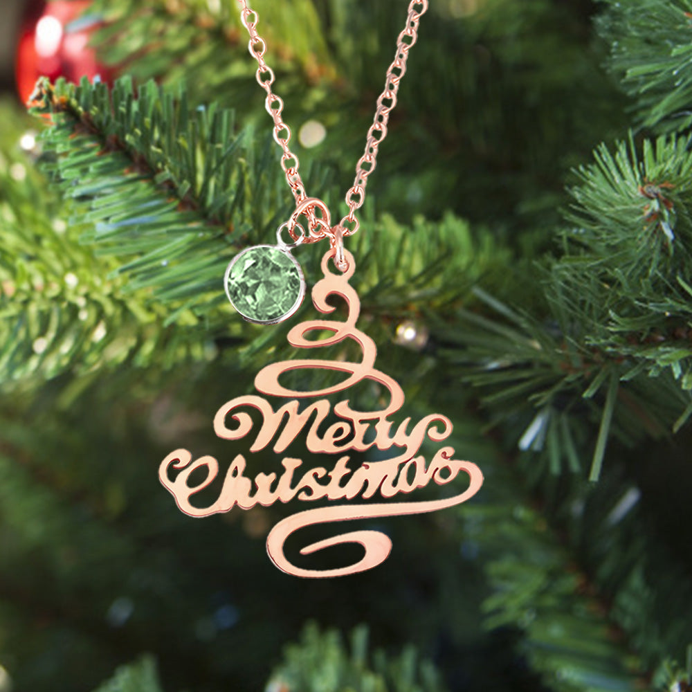 Personalized Christmas Tree Birthstone Necklace Christmas Gift for Her