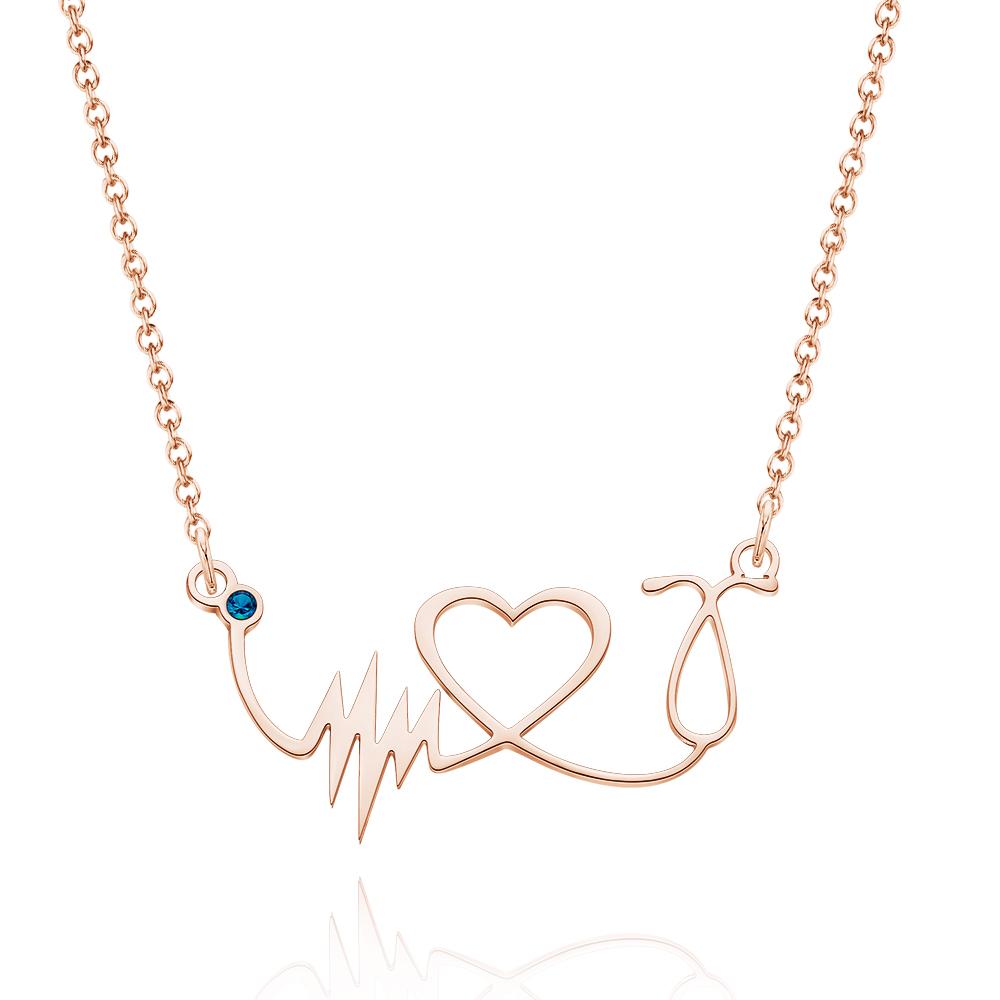 Custom Birthstone Necklace Heartbeat Commemorative Gifts