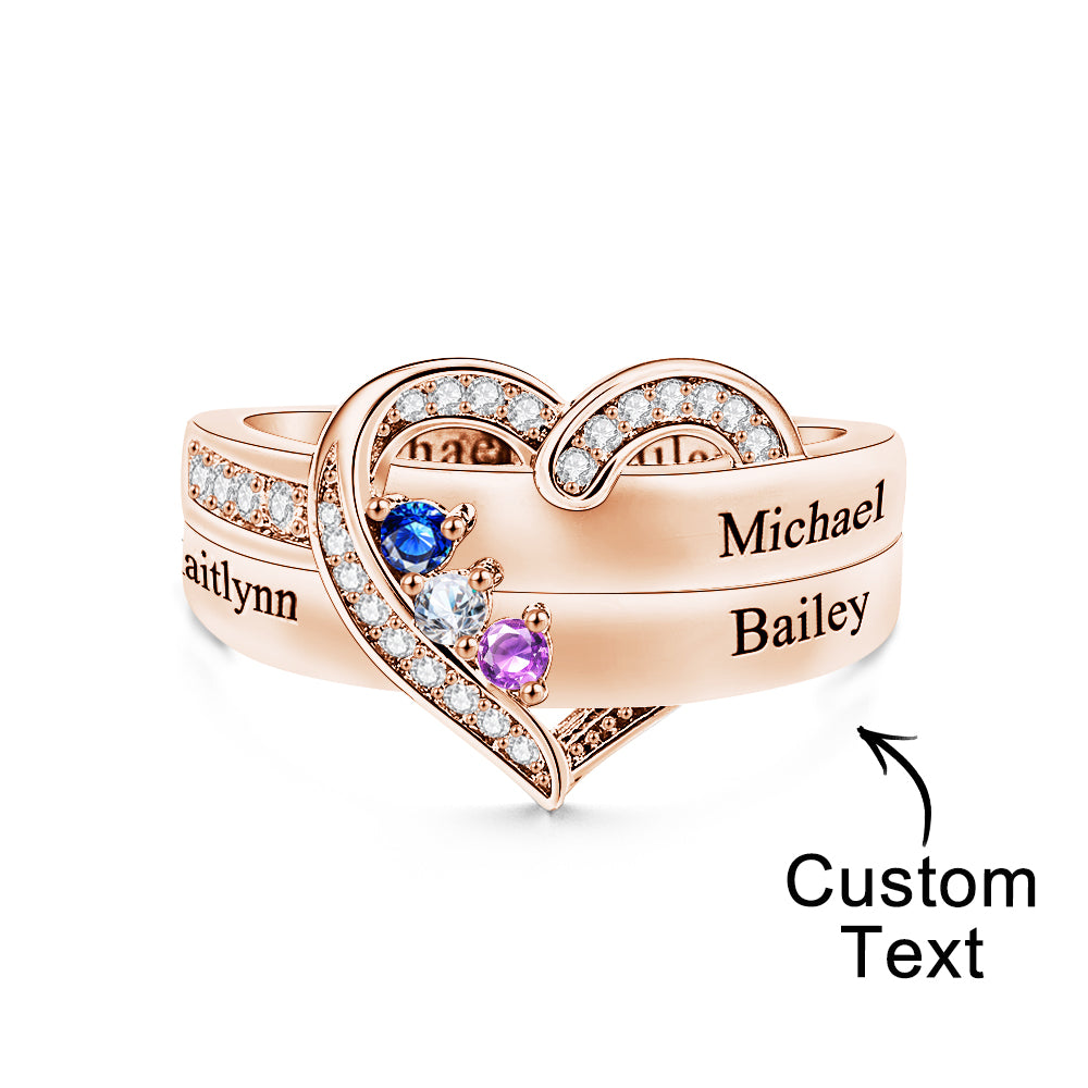 Personalized 1-8 Birthstones Heart Family Ring Where Hearts Meet Love Gleams In Every Stone Mother's Day Gift