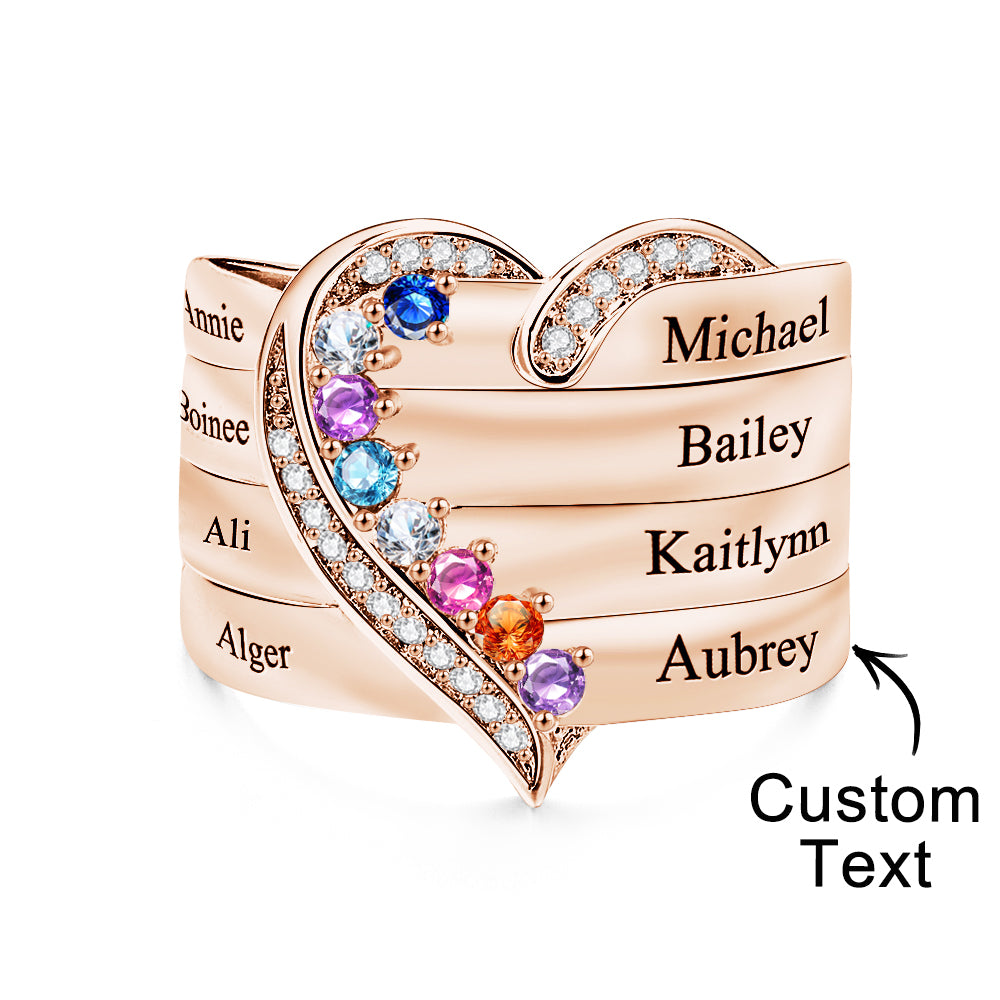 Personalized 1-8 Birthstones Heart Family Ring Where Hearts Meet Love Gleams In Every Stone Mother's Day Gift
