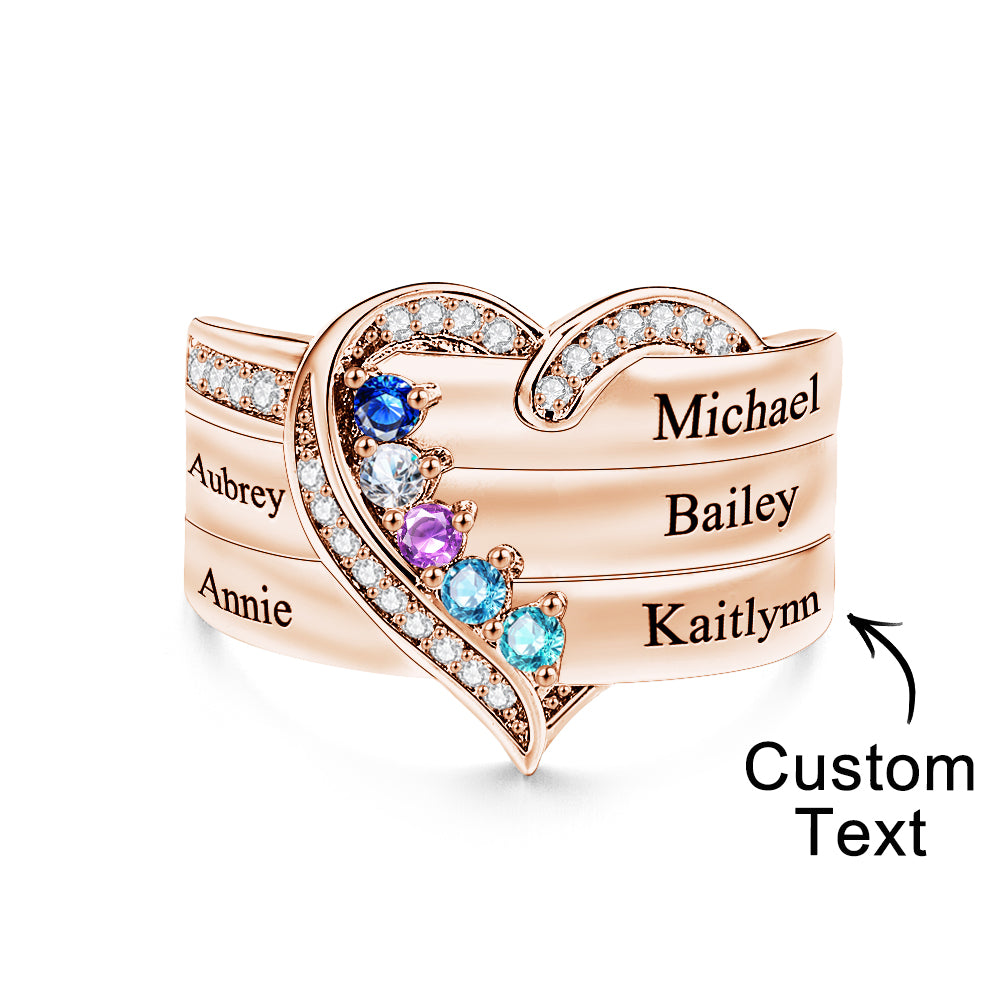 Personalized 1-8 Birthstones Heart Family Ring Where Hearts Meet Love Gleams In Every Stone Mother's Day Gift