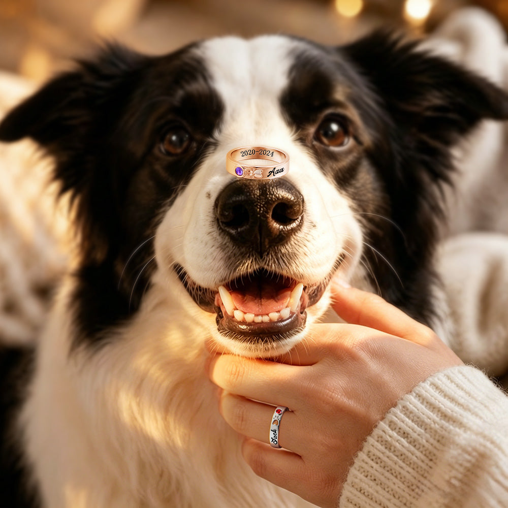 Personalized Pet Memorial Ring with Birthstone – Custom Engraved Remembrance Jewelry