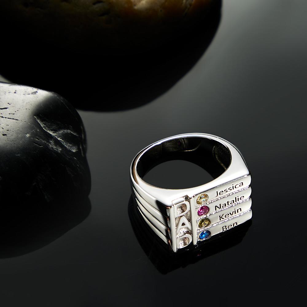Father's Ring with Birthstones- Engraved - Personalized Dad Ring For Family