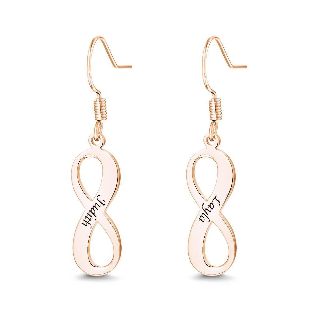 Custom Engraved Earrings Name Drop Earrings with Infinity Earrings Rose Gold Plated