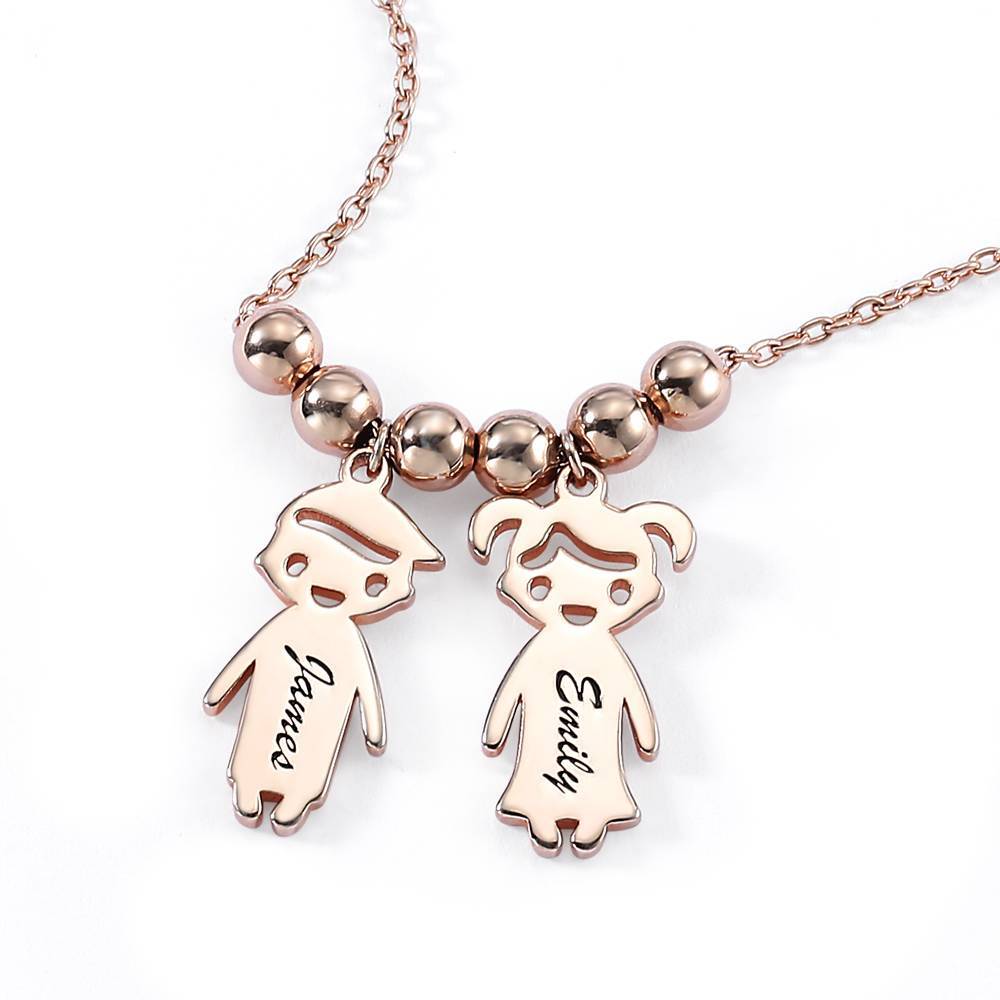 Kids Name Necklace with Engraving, Children Charms Necklace Smile Face Mom Jewelry Rose Gold Plated