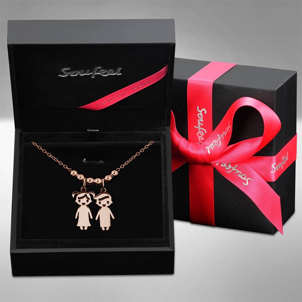 Kids Name Necklace with Engraving, Children Charms Necklace Smile Face Mom Jewelry Rose Gold Plated