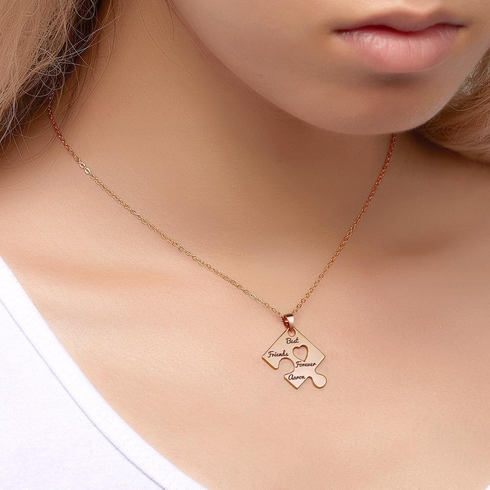 Engraved Necklace Puzzle Necklace Bridesmaid Necklace Memorial Gifts Rose Gold Plated