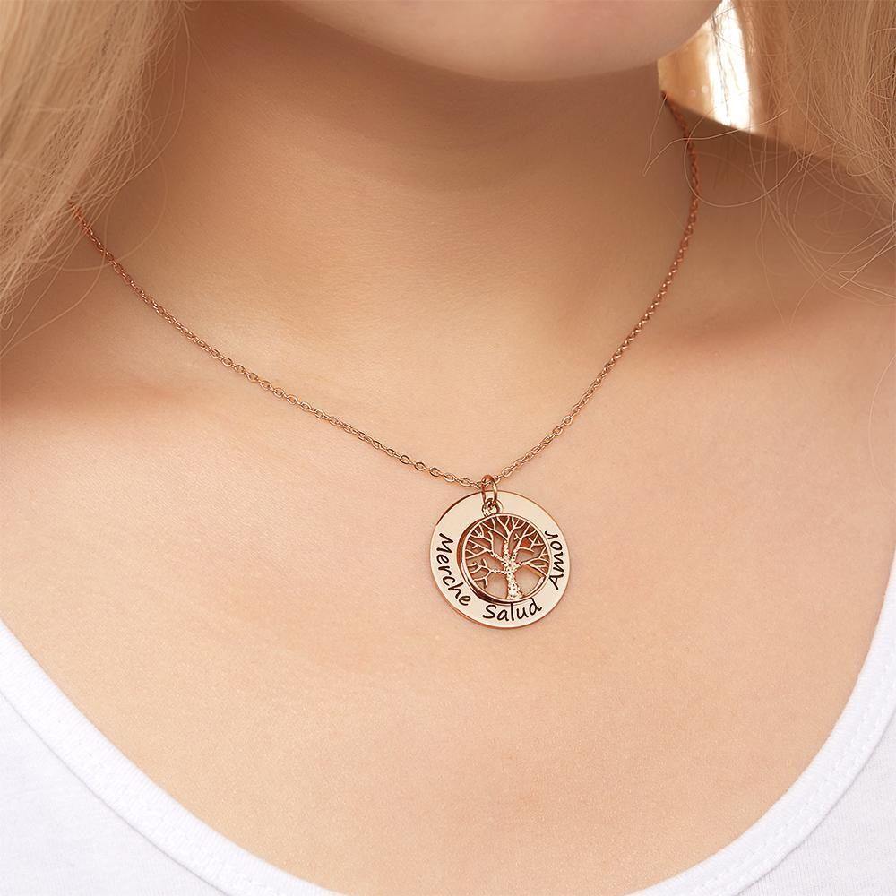 Engraved Necklace Name Necklace Mothers Meaningful Gifts Family Tree Necklace Rose Gold Plated Silver