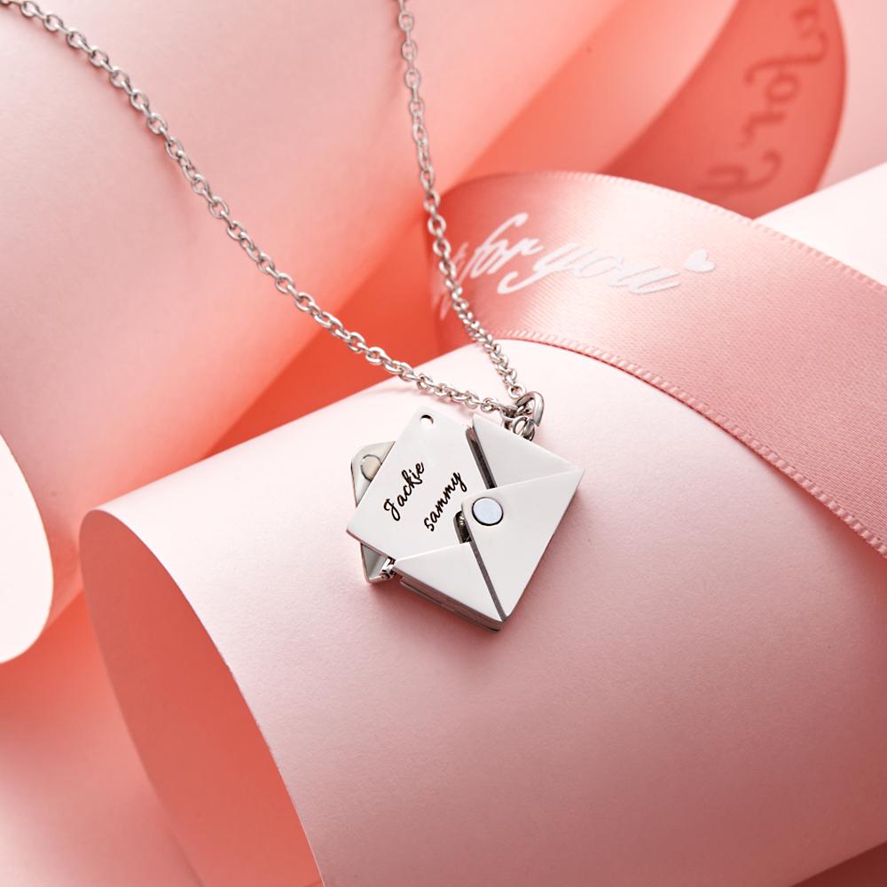 Custom Photo Necklace Engraved Text Jewelry and Key Chains Envelope Letter Secret Message Creative Gifts for Valentines' Day